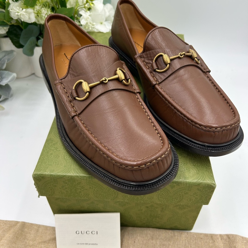 Men's Gucci 1953 Leather horse bit loafers size 11.5 fits 12.5 US made in Italy - Picture 2 of 11